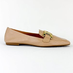 MOCASSIM EM COURO VAZADO COM DETALHE CROMADO 1144