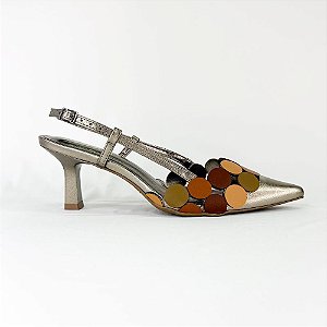 SCARPIN FEMININO PRATA ENVELHECIDO COM CÍRCULO EM TONS TERROSOS 1813