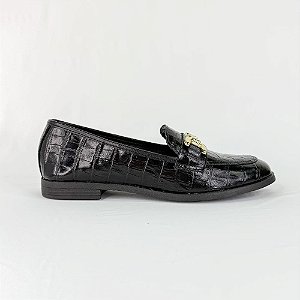 ELOISE - MOCASSIM FEMININO PRETO EM COURO CROCO 1866