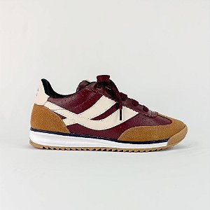 TÊNIS FEMININO RETRÔ EM COURO BORDÔ E CARAMELO 1860