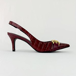 NATÁLIA - SCARPIN SLINGBACK BORDÔ EM COURO CROCO 1859