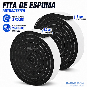 FITA DE ESPUMA AUTOADESIVA 1,5CM (PCT COM 2 ROLOS DE 2M)