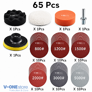 KIT COMPLETO PARA POLIMENTO DE FARÓIS (65 PEÇAS)