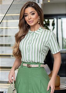 Camisa listrada - Verde com branco - GG