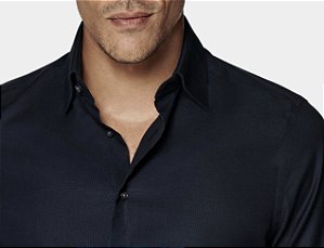 Camisa Social Masculino Azul Marinho Slim
