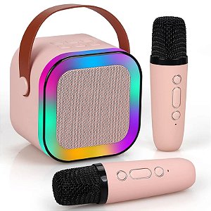 Caixinha De Som Karaokê Bluetooth Com 02 Microfones