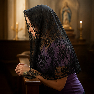 Véu Católico Nossa Senhora das Dores em Renda Preta Tradicional | Bendita Católica