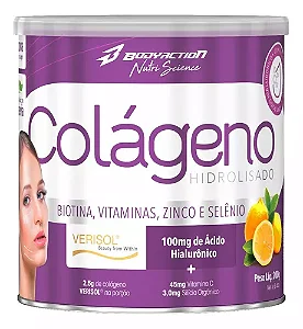 Colágeno hidrolisado - acido hialurônico 200g bodyaction sabor limão com clorofila