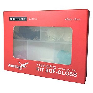 Kit de Discos de Lixa Sof Gloss Contendo 40un de Discos de Lixa e 2 Mandril D - American Burrs