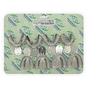 Kit Moldeira Adulto Inox Perfurada Rasa 8un - Tecnodent