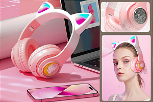 Fone De Ouvido Estéreo Gatinho Bluetooth Led St-18ay