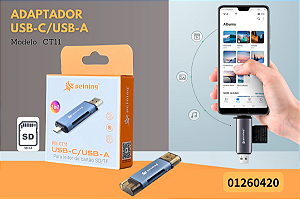 Adaptador USB-C/USB-A para leitor de cartão SD/TF PEI-CT11