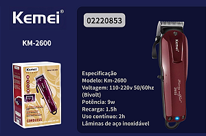 Máquina de Cortar Cabelo 9w Profissional Km-2600