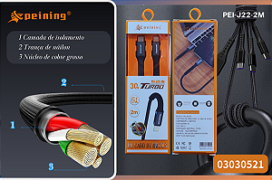 Cabo de Dados pei-J22-2M Turbo 30w Alta Resistência e Carregamento Rápido