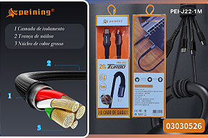 Cabo de Dados pei-J22 Turbo 20w Alta Resistência e Carregamento Rápido