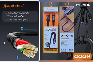 Cabo de Dados pei-J23 Torbo 60W Alta Resistência e Carregamento Rápido