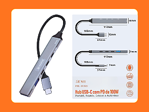 Hub USB-C com PD 100W PEI-HUB21 Cinza