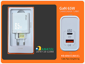 Carregador turbo GaH 65W KD-681