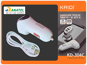 Carregador veicular turbo PD+QC auto ID KD-304A/C
