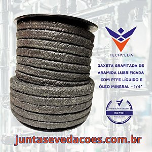 Gaxeta Grafitada entrelaçada de Aramida Lubrificada com PTFE Líquido e óleo mineral - 1/4"