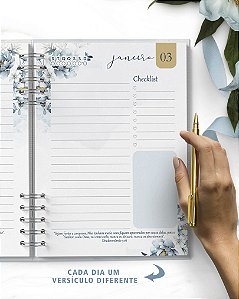 Miolo Agenda Permanente A5 Floral Azul com Versículos 1 DPP 374 Páginas