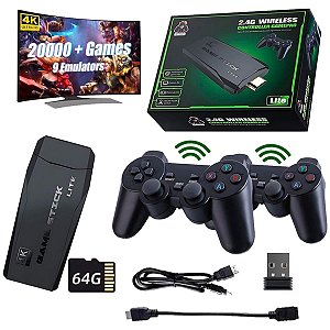 Game Stick Lite 20 Mil Jogos + 2 Controles Sem Fio Cartões 64GB Envio Imediato