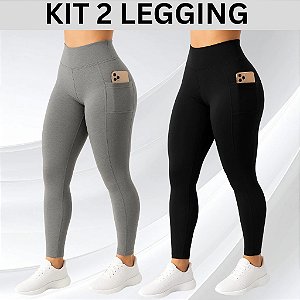 Kit 2 Calça Legging Feminino Bolso lateral Feminina Suplex Cós Largo Academia Fitness Crossfit Verão 2026