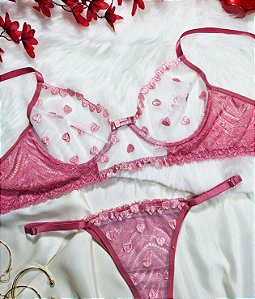 CONJUNTO SEXY SEM BOJO COM TULE DESENHADO LARISSA