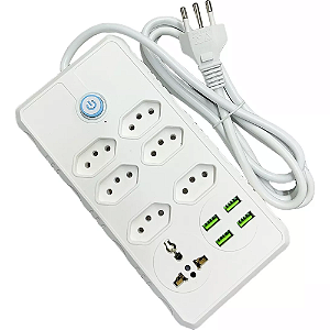 Extensão Elétrica 7 Tomadas Régua Bivolt C/ 4 Usb Cabo 2m