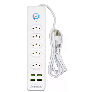 Régua Extensão Elétrica 5 Tomadas 2500w 4 Usb 2m - A195