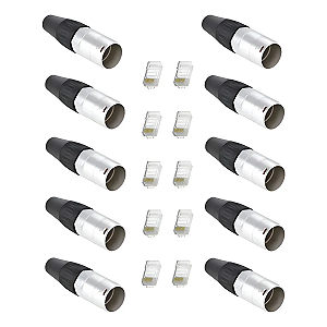 Conector Plug Ethercon Rj45 Macho Rede Xlr Net Kit 10 Pçs Preto