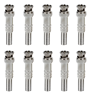 Kit 10 Conector Bnc Com Mola Parafuso Cftv Com Mola Parafuso Prateado