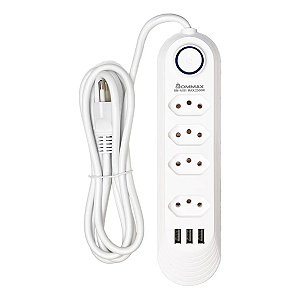 Régua Extensão Com 4 Tomadas 3 Usb Cabo 2m Bivolt - A191 Cor Branco