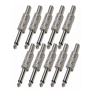 Kit 10 Plug P10 Conector Mono Metalico Guitarra Violão Baixo