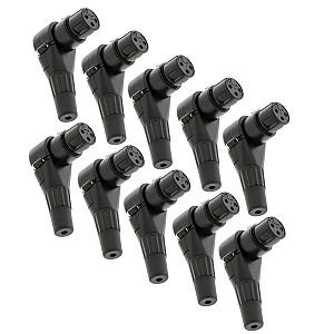 Kit Com 10 Conectores Xlr Femea 90° Graus Em L Profissional
