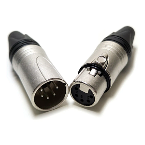Kit 2 Conector Xlr Dmx Canon Macho E Fêmea 5 Pinos Metal Prata