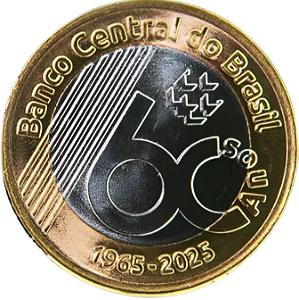 Moeda Comemorativa 1 Real 2025 dos 60 anos do Banco Central do Brasil Edição Especial