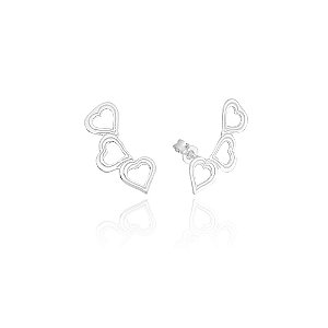 Brinco Ear Cuff  Corações Vazados em Prata 925