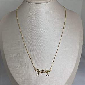 COLAR COM PINGENTE GRATIDÃO  E CORAÇÃO EM  ZIRCÔNIA 45 CM