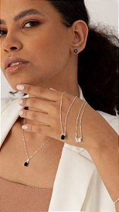ESCAPULÁRIO PRATA 925 ZIRCONIA CRISTAL E GLASS ONIX