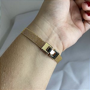 PULSEIRA MALHA COM FECHO RELÓGIO-BANHO DE OURO 18K