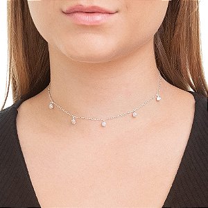GARGANTILHA CHOKER ZIRCÔNIAS REDONDAS
