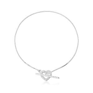 Pulseira em Prata 925 Regulável Coração Cravejado