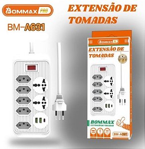 Régua Filtro de Linha com Tomadas Extensão Elétrica, Universal e USB Bivolt 10A