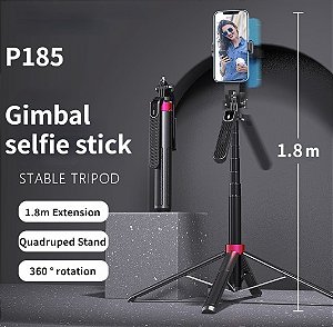 P185 gimbal 1800mm Sem Fio Selfie Stick Tripod Stand Monopod Dobrável Para Câmeras De Ação Gopros Disparo Estável