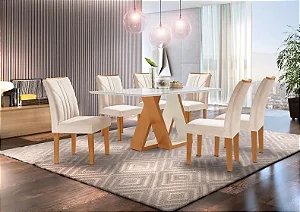 CONJUNTO MESA BELLE 1,70 TP VIDRO C/ 06 CADEIRAS BELLE