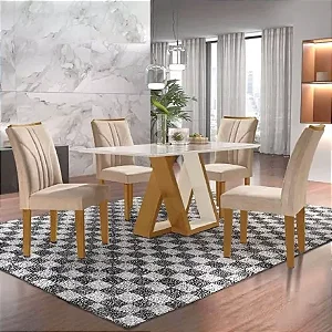 CONJUNTO MESA BELLE 1,20 TP VIDRO C/ 04 CADEIRAS BELLE