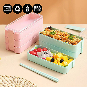 Pote Marmita Tripla Lunch Box 900ml com talheres