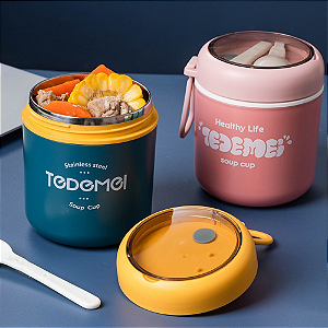 Pote/Copo Térmico De Aço Inoxidável - 530ML -  Inclui Colher De Sopa Para Alimentos