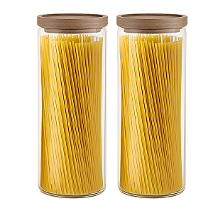 Kit Com 2 Potes Herméticos De Vidro de 1500ML Com Tampa De Madeira Para Mantimentos